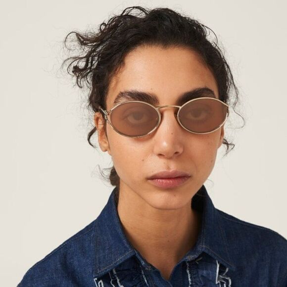 NEW Miu Miu MU52YS ZVN20F Pale Gold Pink Mirror Silver Oval Unisex Sunglasses main image 14